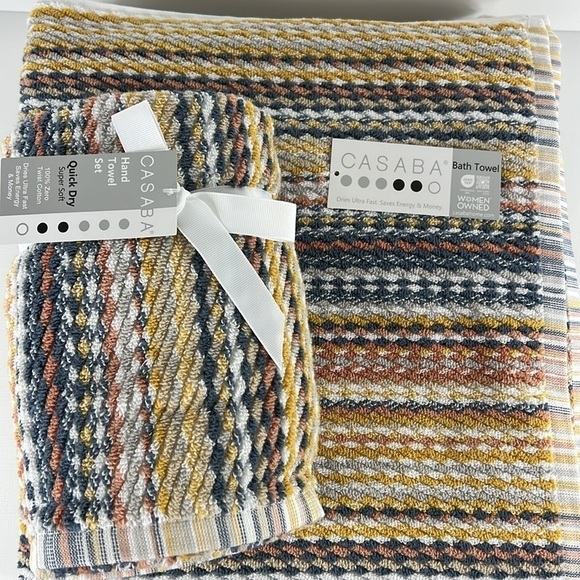 Casaba Super Soft Bath Towel Set 100% Cotton - Yellow Grey Tan - 4 Piece Set NEW - Picture 2 of 5